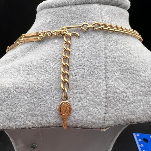 Vintage 70s Sara Coventry gold tone Goddess necklace geometric layer Y drop - Picture 2 of 6